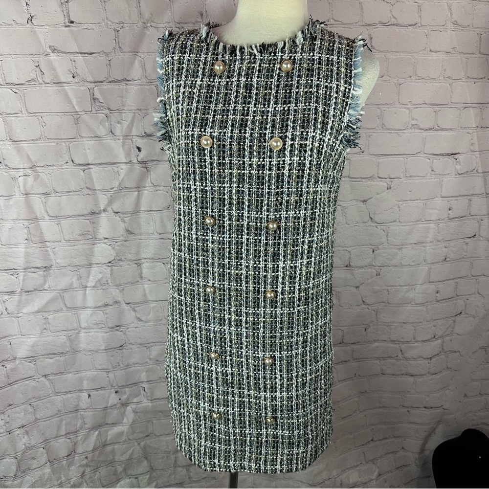 NWOT pink lady Tweed Sleeveless Dress  sz L wool blend double breasted buttons